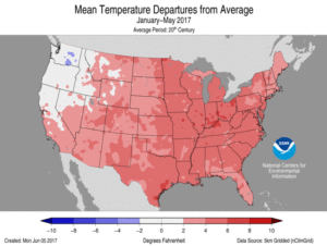 Temperatures above average across the united states
