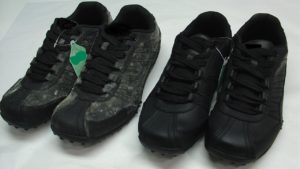 a pair of moldy black shoes next to clean black shoes