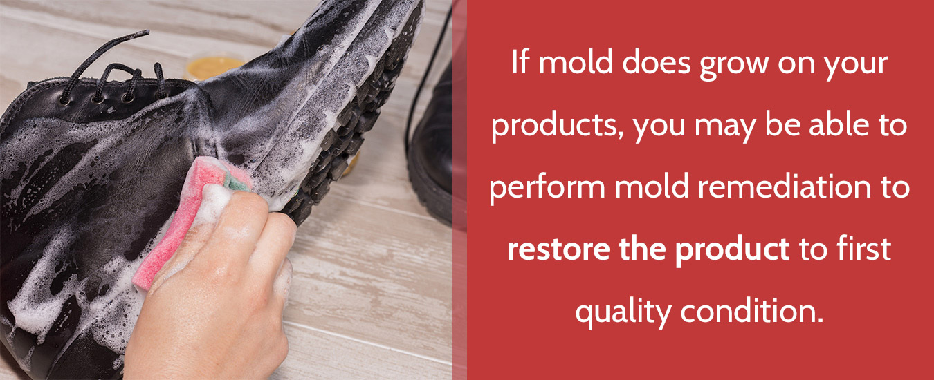 Mold Prevention and treatment of Imported Footwear - Shoe being scrubbed