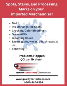 common spots, stains, and processing marks on imported merchandise